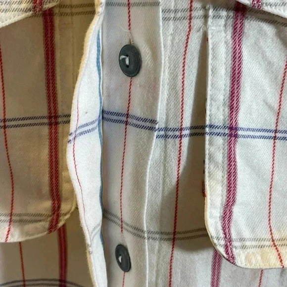 LizWear Sz M Off White Colorful Windowpane Plaid Button Shirt Top 100% Cotton - Picture 7 of 7